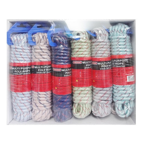 poly rope 5-16in x 33ft asst clrs -- 12 per box