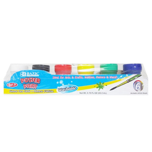 poster paint w- brush 6ct asst clrs -- 24 per box