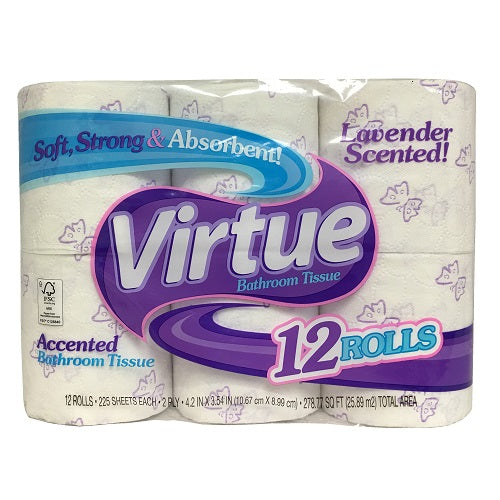 virtue bath tissue 12pk 225ct lavender -- 4 per case