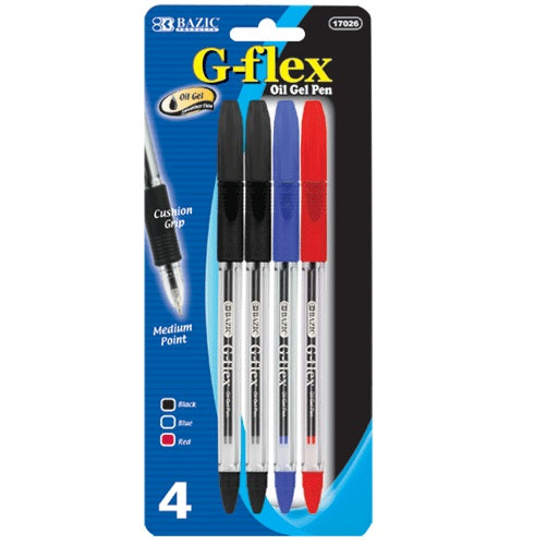 g- flex pens oil gel 4pk 3 colors -- 24 per box
