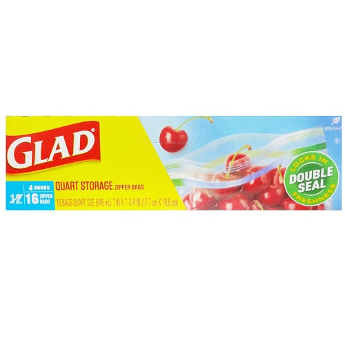 glad storage zipper bags 16ct quart -- 20 per case