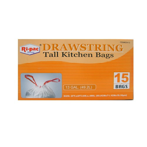 ri- pac drawstring kitchen bag 15ct 13gl -- 24 per case