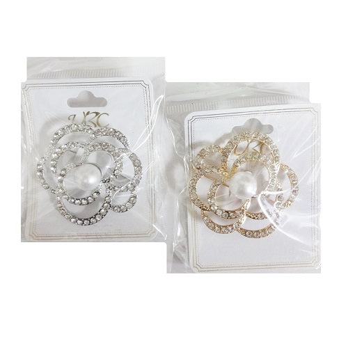 brooch pin flower w- pearl asst -- 12 per box