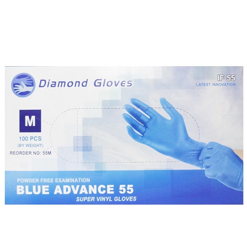 gloves vinyl blue md 100pc powder free -- 10 per case