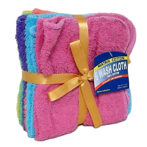 wash cloths 6pk asst clrs w- ribbon -- 12 per box