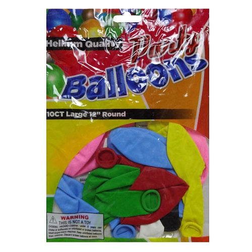 balloons 10ct 12in asst clrs -- 12 per box