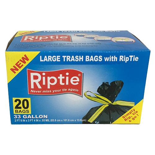 riptie lg trash bags 33 gl 20ct rip tie -- 12 per case