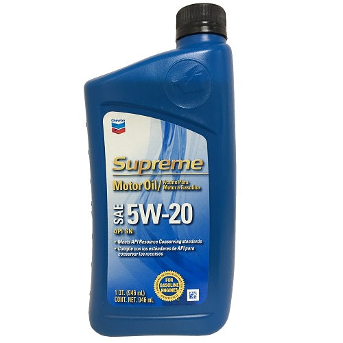 chevron supreme motor oil sae 5w-20 1qt -- 12 per case