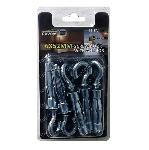 screw hooks w- anchors 5pc 6 x 52mm -- 12 per box