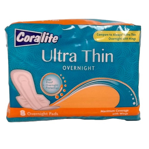 coralite ultra thin overnite w- wings 8ct -- 24 per case