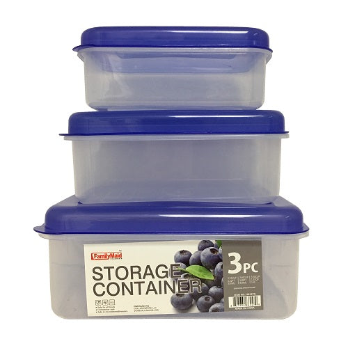 food container rect 3pc asst clrs -- 48 per case