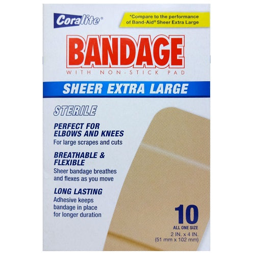 coralite bandages 10ct 4 sheer xtra lg -- 24 per case