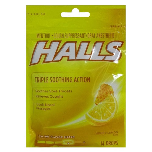 halls cough drops 14ct honey lmn -- 12 per box