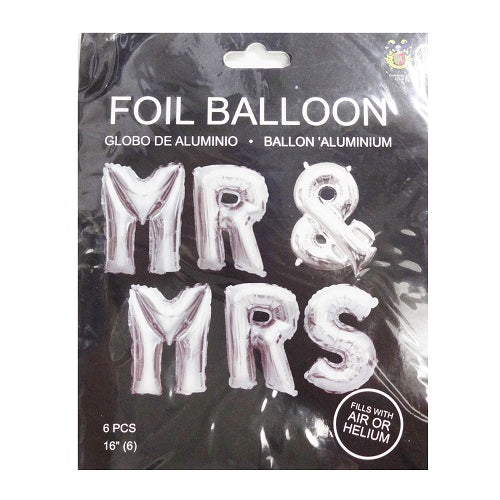 balloons foil 16in 6pc mr mrs silver -- 24 per box