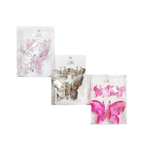 hair clips 2pk butterfly clear asst clrs -- 12 per box