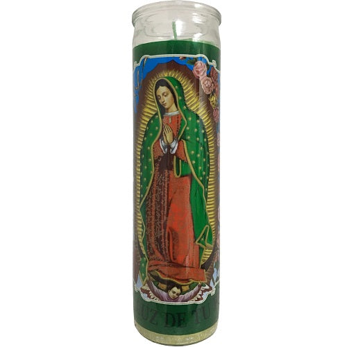 candle 8in green virgen d- guadalupe -- 12 per case