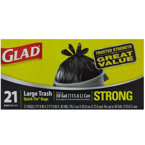 glad quick tie bags 21ct 30 gl lg strong -- 9 per case