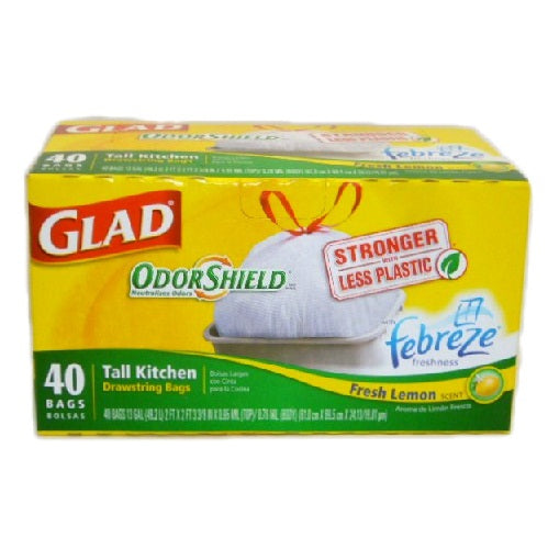 glad force flex drawstrng gn lem 40ct 13g -- 6 per case