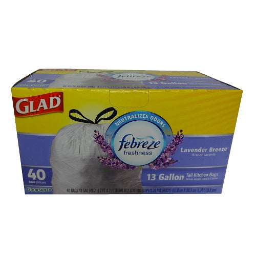 glad tall kitchen bags 40ct 13gl lavende -- 6 per case