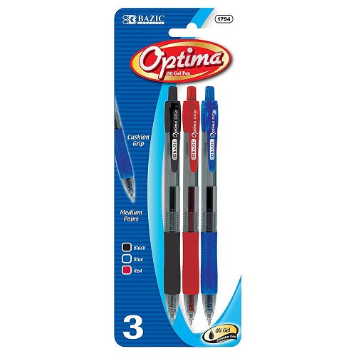 optima pens oil gel 3pk asst clrs -- 24 per box
