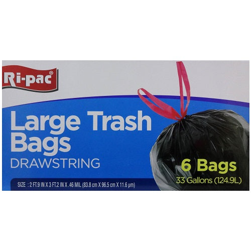 ri- pac drawstring lg trash bags 6ct 33gl -- 24 per case