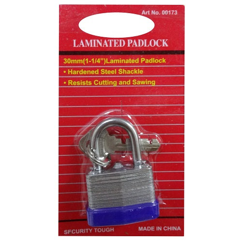 padlock 30mm laminated w- keys -- 12 per box