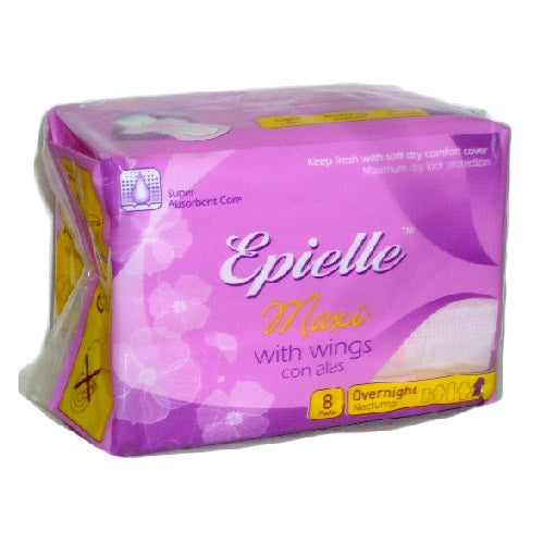 epielle maxi pads 8ct overnight w-w -- 24 per case