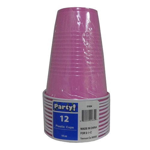 plastic cups 16oz 12ct hot pink -- 24 per case