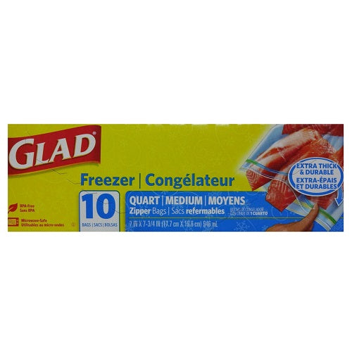 glad freezer zipper bags 10ct 1 qt -- 20 per case