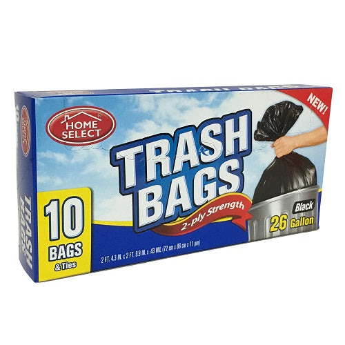 h.s trash bags 10ct 26 gl ties 2- pl -- 24 per case