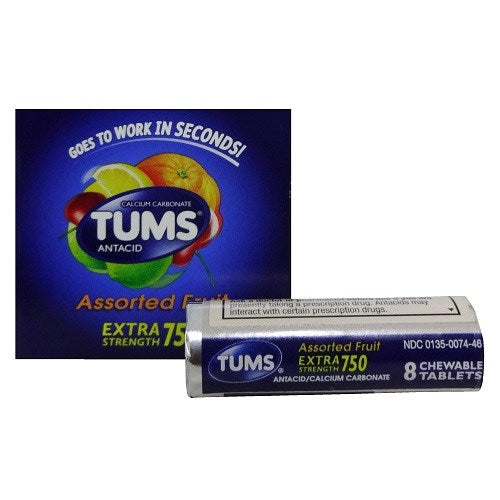 tums antacid tablets 750mg asst fruit -- 12 per box