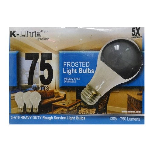 k- lite light bulb 3pk 75w frosted -- 36 per case