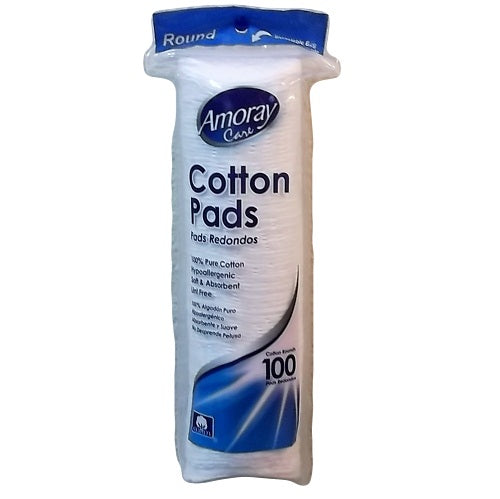 amoray care cotton pads 100ct round -- 48 per case