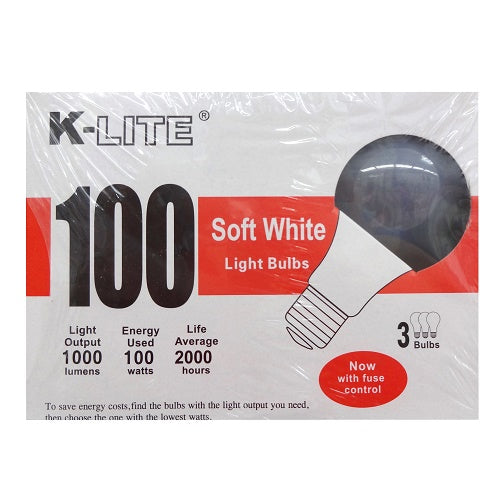 k- lite light bulb 3pk 100w soft w -- 36 per case