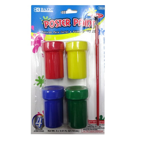 poster paint 4 colors w- brush -- 24 per box