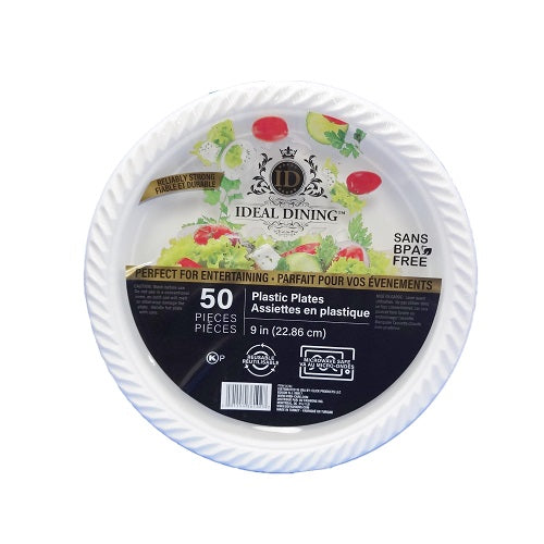 ideal plastic plates 9in 50ct white -- 12 per case