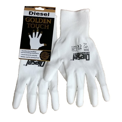 diesel golden touch white gloves lg -- 12 per box