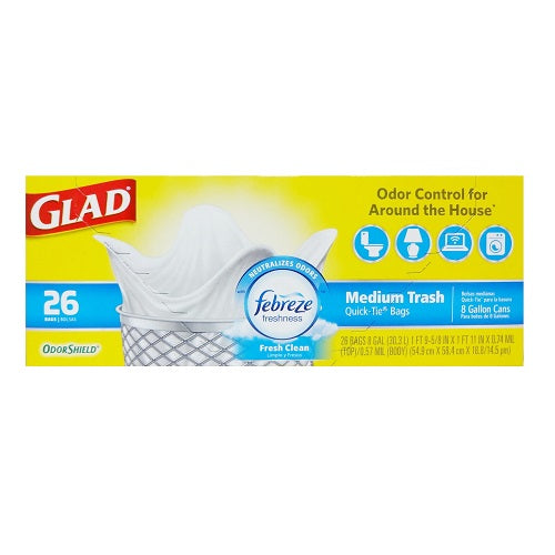 glad trash bags 26ct 4gl fresh clean -- 6 per case
