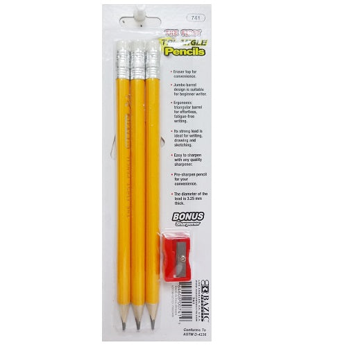 pencils 2 3ct tri- angle w- sharpener -- 24 per box