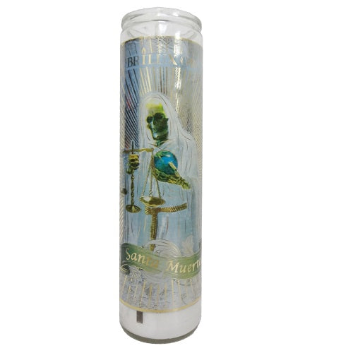 candle 8in santa muerte white -- 12 per case