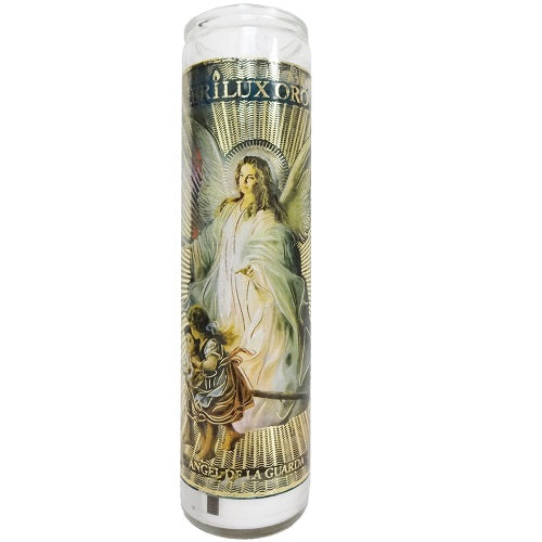 candle 8in angel de la guarda white -- 12 per case