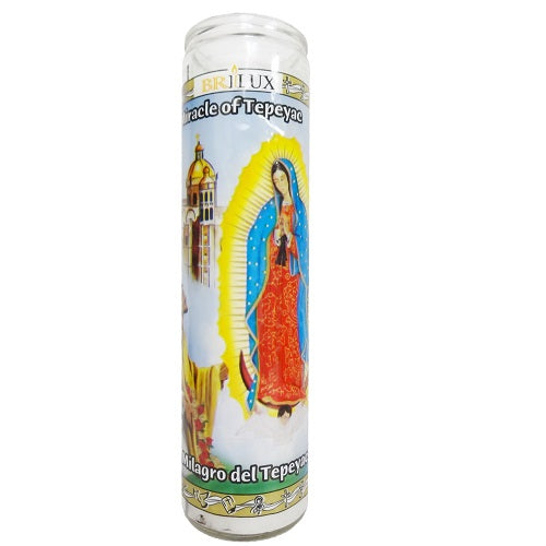 candle 8in milagro del tepeyac white -- 12 per case