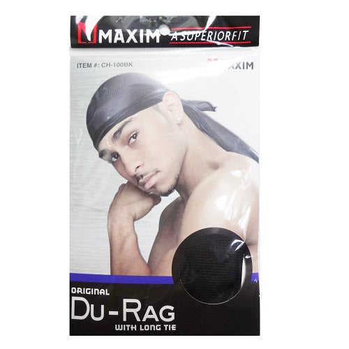 du- rag w- long tie 1pc black -- 12 per box