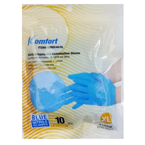 komfort nitrile gloves blue 10ct xl -- 20 per box