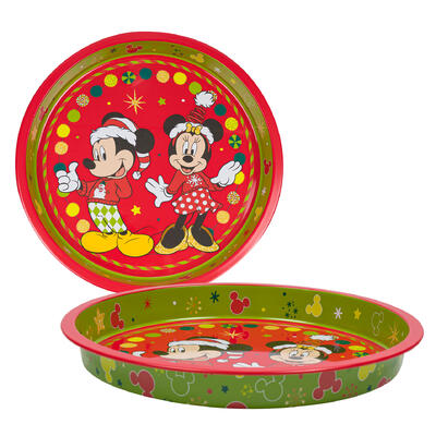 mickey and minnie christmas round tray -- 12 per case