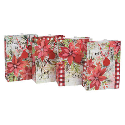 poinsettia gift bag- x- large- 4 assortments -- 48 per case
