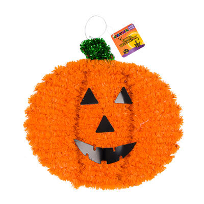 halloween pumpkin tinsel plaquet- 14x13 -- 24 per case