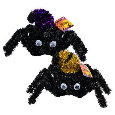 halloween spider tinsel plaque- 14x9 - assorted -- 12 per case