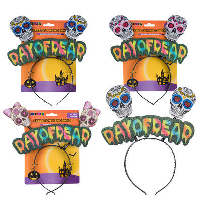 halloween day of the dead headband- 3 assortments -- 24 per case