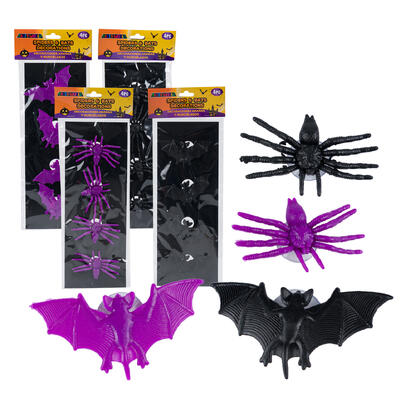 halloween 4pc spiders and bats decor- 2 - assorted -- 24 per case